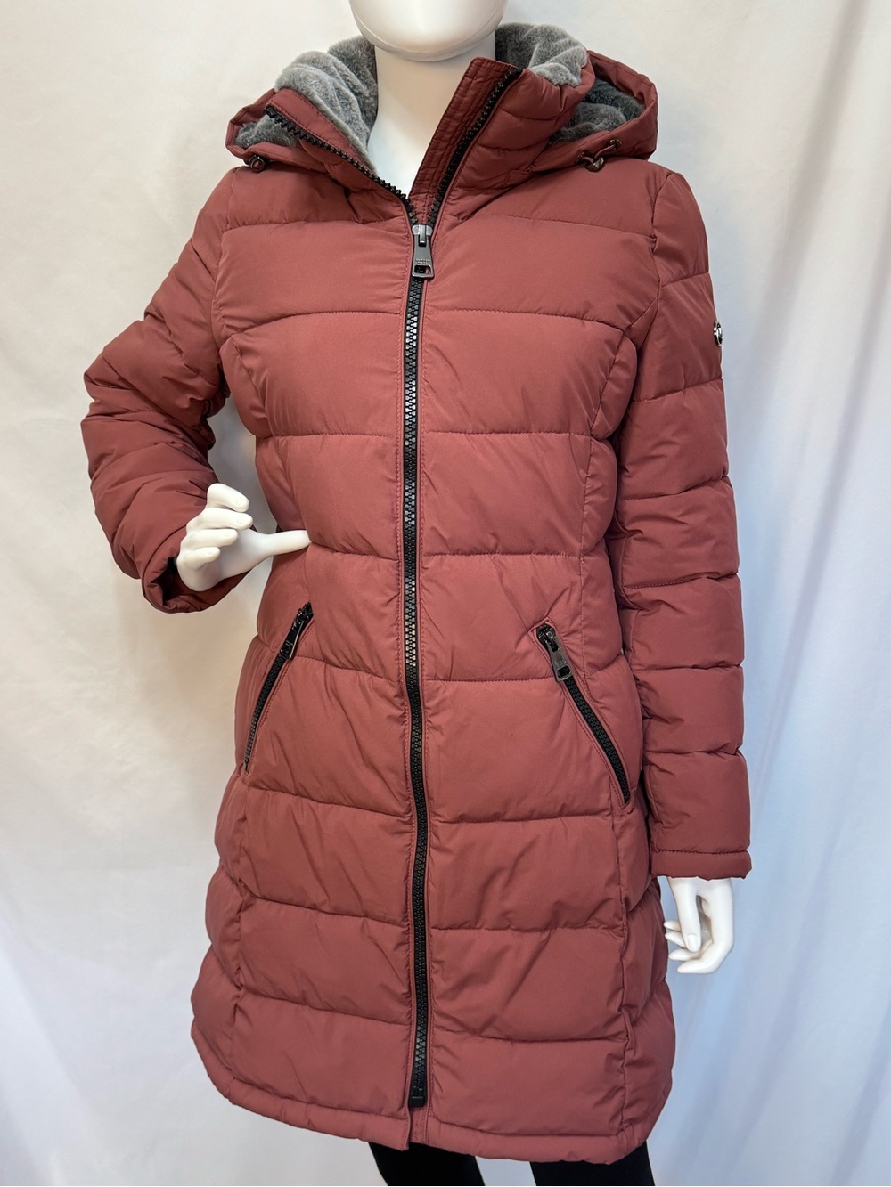 Andrew Marc Long Stretch Puffer Parka Jacket Terra Rose